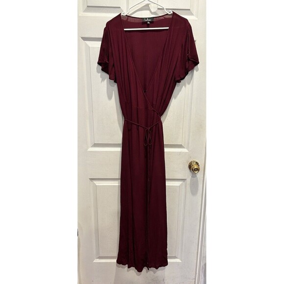 LULUS Heart Of Marigold Burgundy Wrap Maxi Dress Short Sleeve Size‎ XL Maroon - Picture 4 of 12